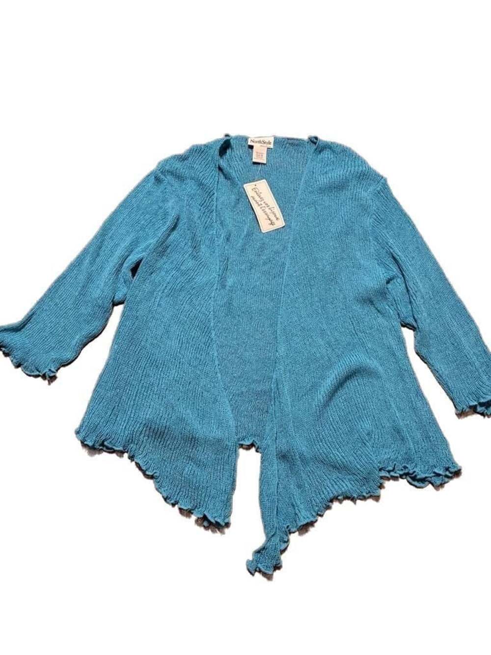 NorthStyle Teal Open Front Ruffle Hem Knit Cardigan Size 3X